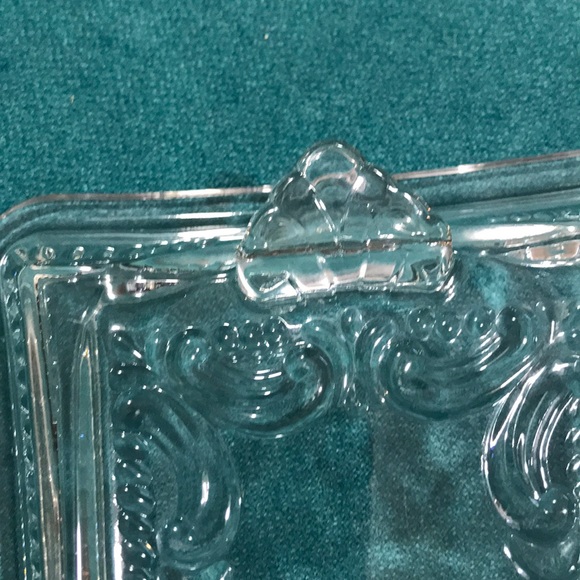 RETRO ARTDeco Clear Glass Rectangle Dish Tray Etch